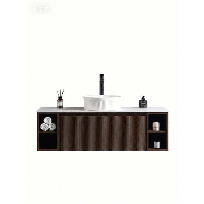 Tailored Flauto 1 Drawer Wall Hung Vanity Unit with 2 Side Storage Boxes & Sintered Stone Countertop