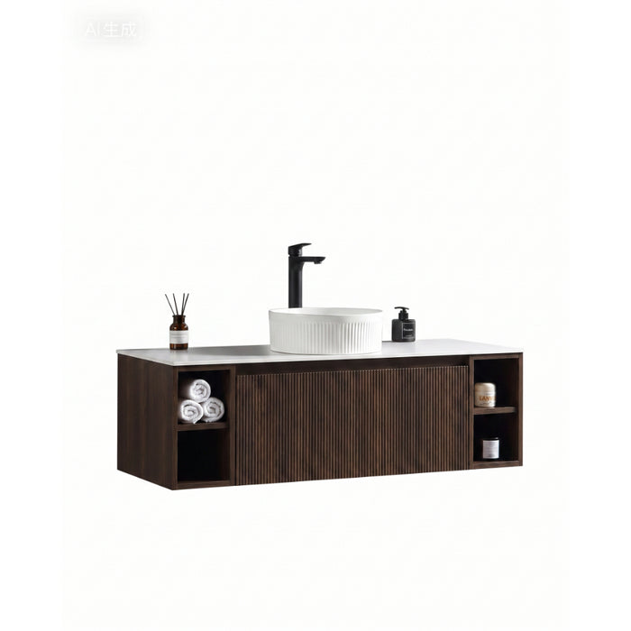 Tailored Flauto 1 Drawer Wall Hung Vanity Unit with 2 Side Storage Boxes & Sintered Stone Countertop