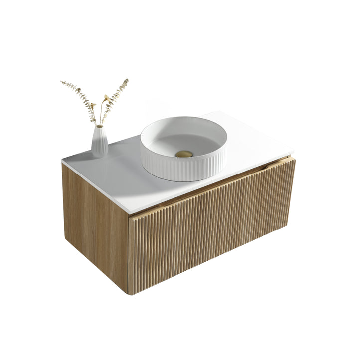 Tailored Flauto 1 Drawer Wall Hung Vanity Unit with Sintered Stone Countertop