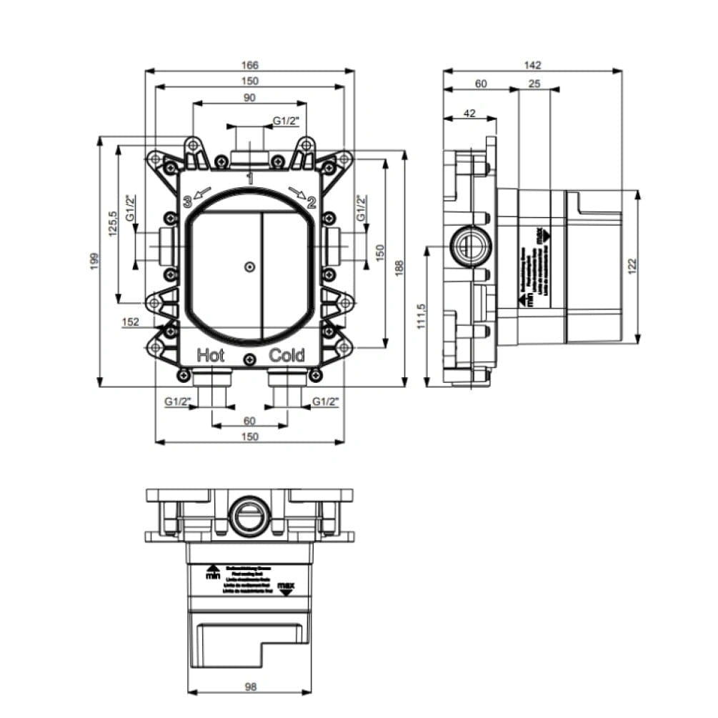 Crosswater Limit 3 Outlet Thermostatic Concealed Shower