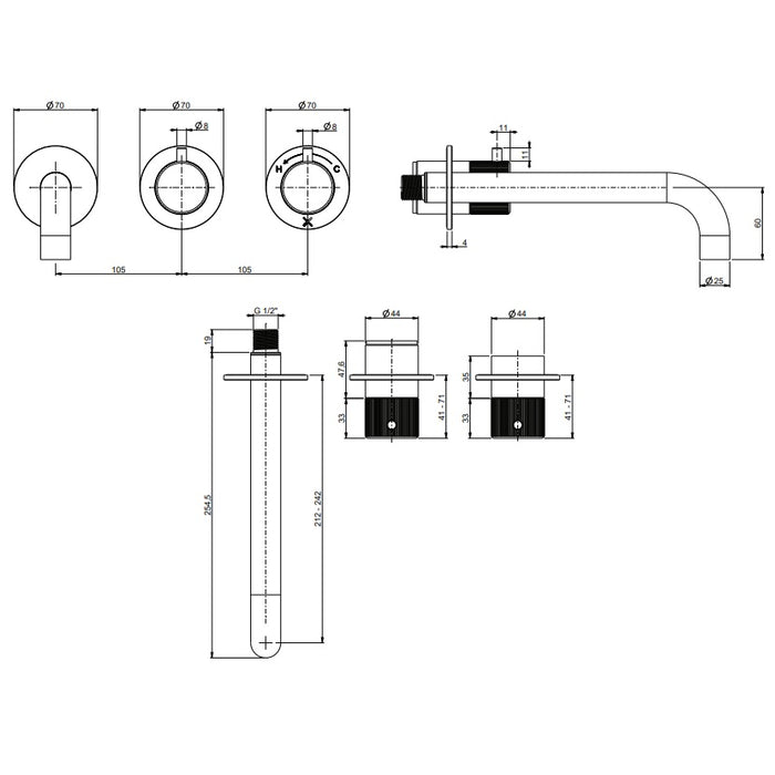 Crosswater Module 3ONE6 2 Outlet Thermostatic Concealed Shower Valve With Trim set and Bath Spout
