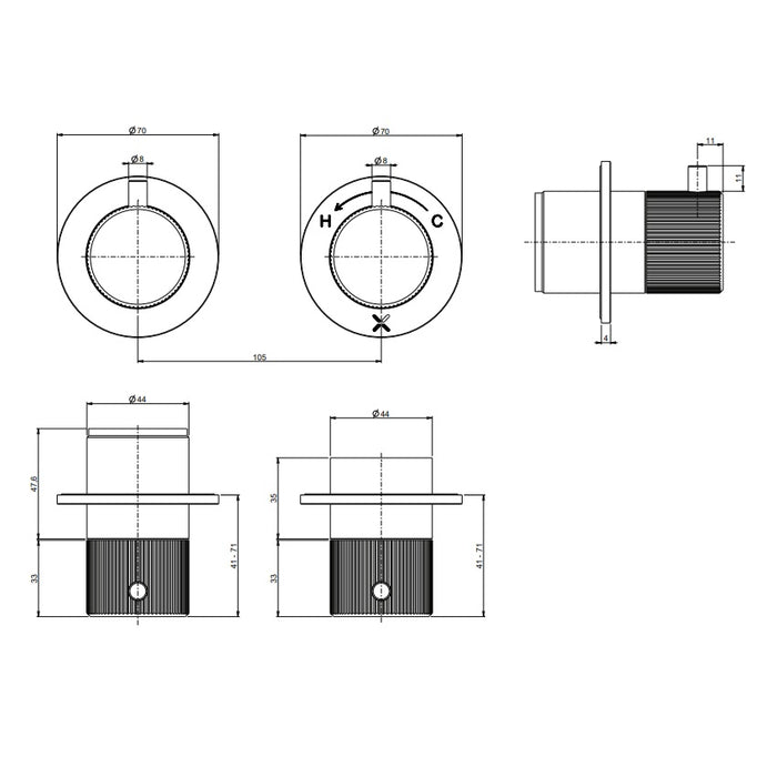 Crosswater Module 3ONE6  2 Outlet Thermostatic Concealed Shower Valve With Diverter Trim set