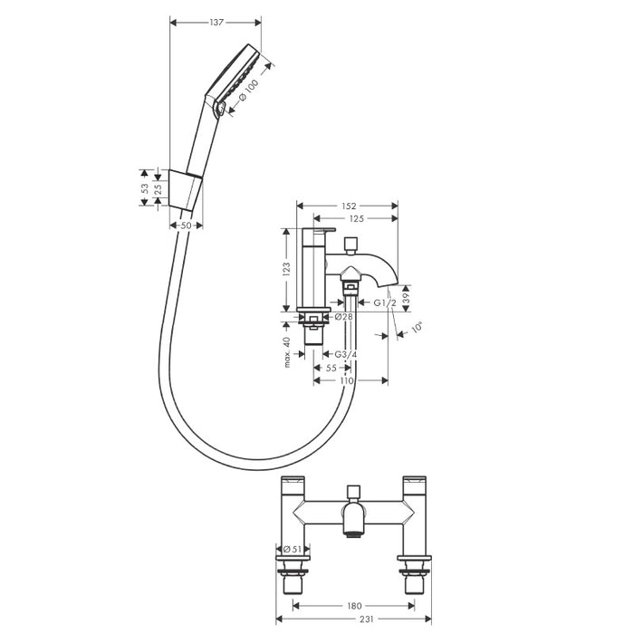 Hansgrohe Vernis Blend Deck Mounted Bath Shower Mixer Tap With Handset