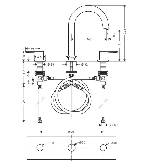 Hansgrohe Vernis Blend 3 Hole Deck Mounted Basin Mixer Tap With Pop-Up Waste