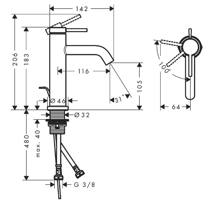Hansgrohe Tecturis S 110 Basin Mixer Tap With Pop-Up Waste