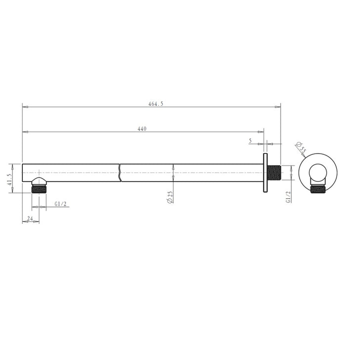Sonas Sync Round Luxury Wall Shower Arm - 440mm Long - Chrome
