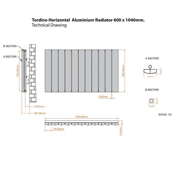 Eastbrook Tordino Aluminium Horizontal Radiator - Matt Anthracite