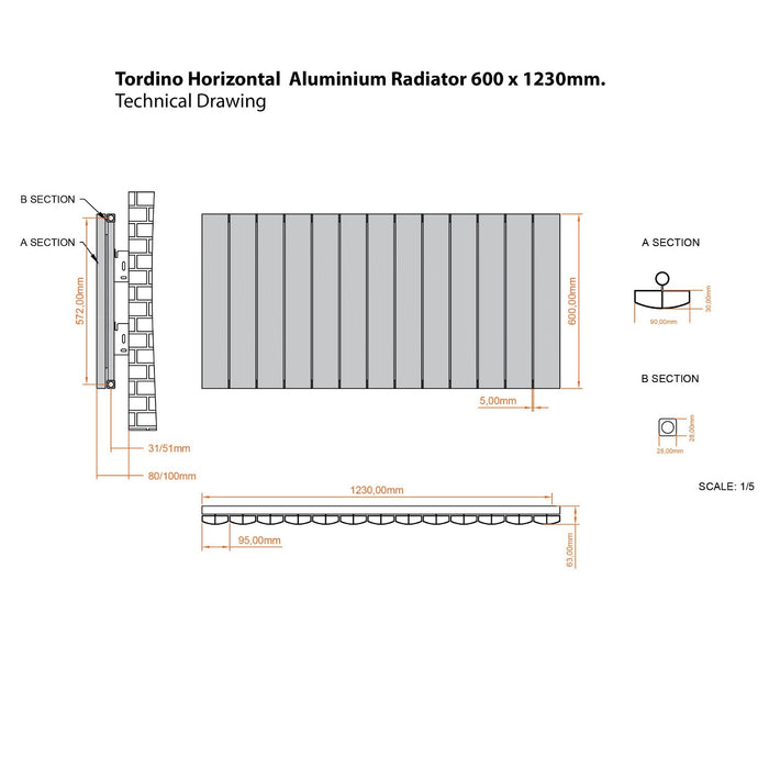 Eastbrook Tordino Aluminium Horizontal Radiator - Matt Anthracite