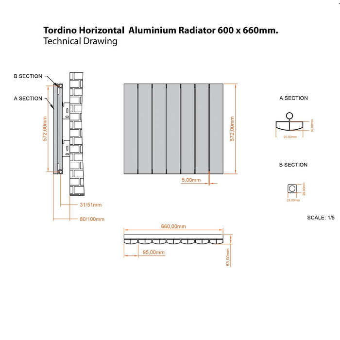 Eastbrook Tordino Aluminium Horizontal Radiator - Matt Anthracite