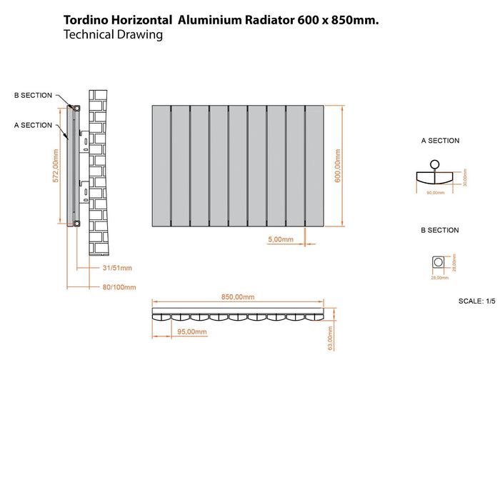 Eastbrook Tordino Aluminium Horizontal Radiator - Matt Anthracite