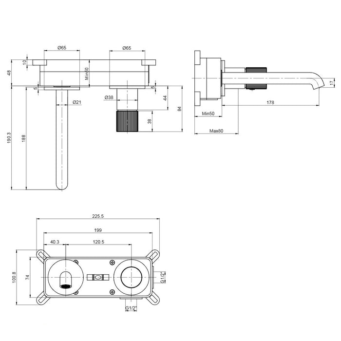 Sonas Reed Wall Mounted Basin Mixer Tap