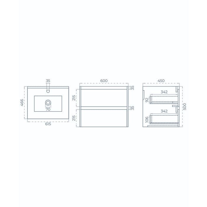 Sonas Source 2 Drawer Wall Hung Vanity Unit with Basin