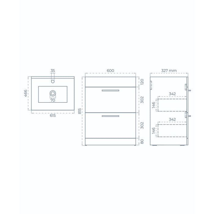 Sonas Strata 2 Door Floorstanding Vanity Unit with Basin & Handles