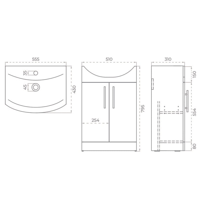 Sonas Strata Classic 2 Door Floorstanding Vanity Unit with Basin & Handles