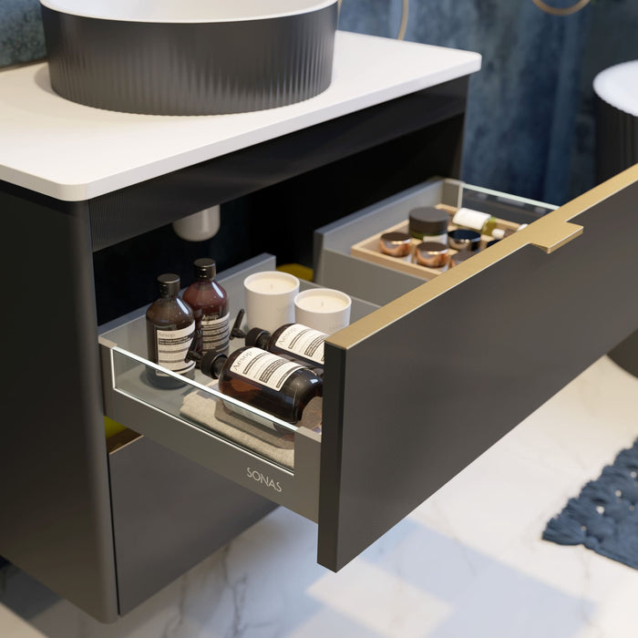 Sonas Lumiere 2 Drawer Wall Hung Vanity Unit with Gloss White Resin Countertop & Handles