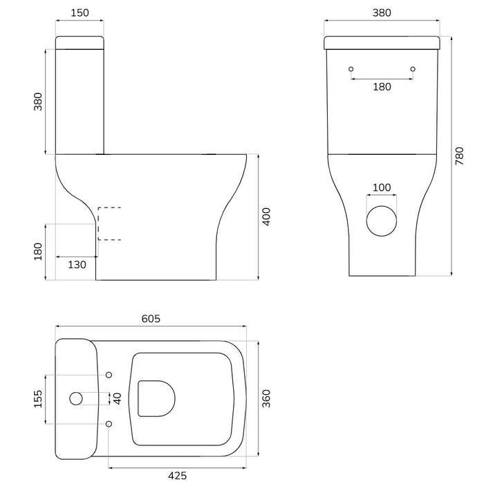 Sonas Score Rimless Fully Shrouded Close Coupled Toilet with Soft Close Seat