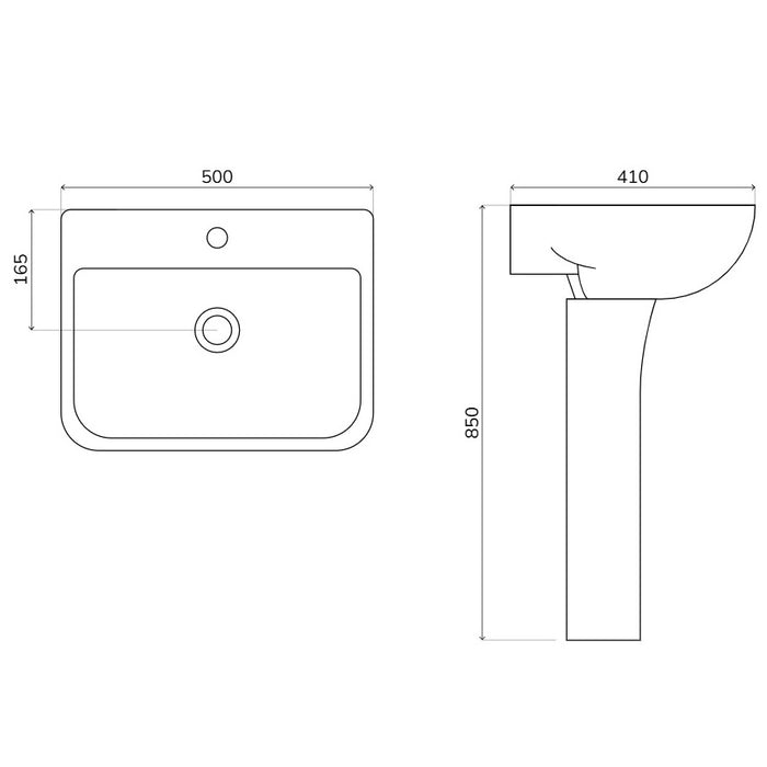 Sonas Score 500mm Rectangular Basin with Full Pedestal 1 Tap Hole