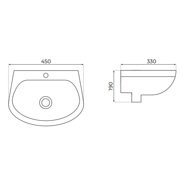 Sonas Select 450mm Round Short Projection Wall Hung Basin - 1 Tap Hole - White