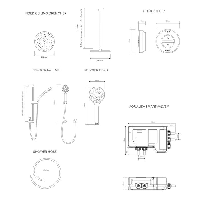 Aqualisa Unity Q Smart Digital Shower Concealed with Adjustable & Ceiling Fixed Head - High Pressure/Combi