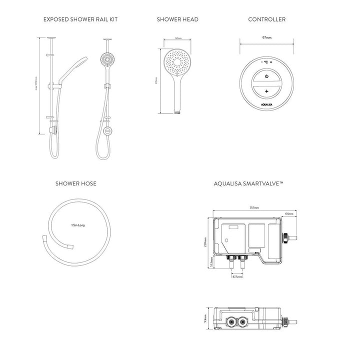 Aqualisa Unity Q Smart Digital Shower Exposed with Adjustable Head - High Pressure/Combi