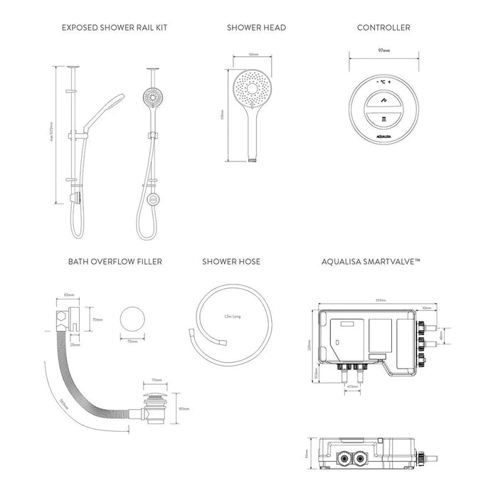 Aqualisa Unity Q Smart Digital Shower Exposed with Bath Fill - High Pressure/Combi