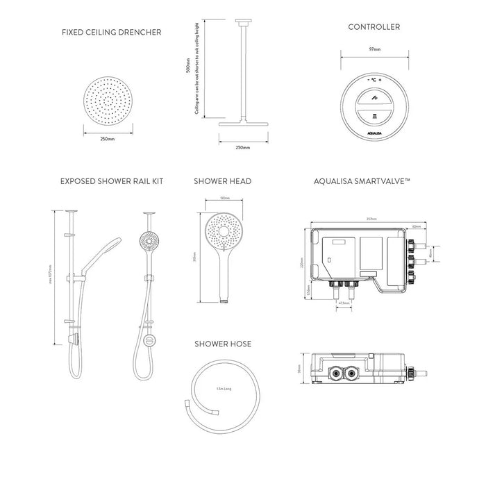 Aqualisa Unity Q Smart Digital Shower Exposed with Adjustable & Ceiling Fixed Head - High Pressure/Combi