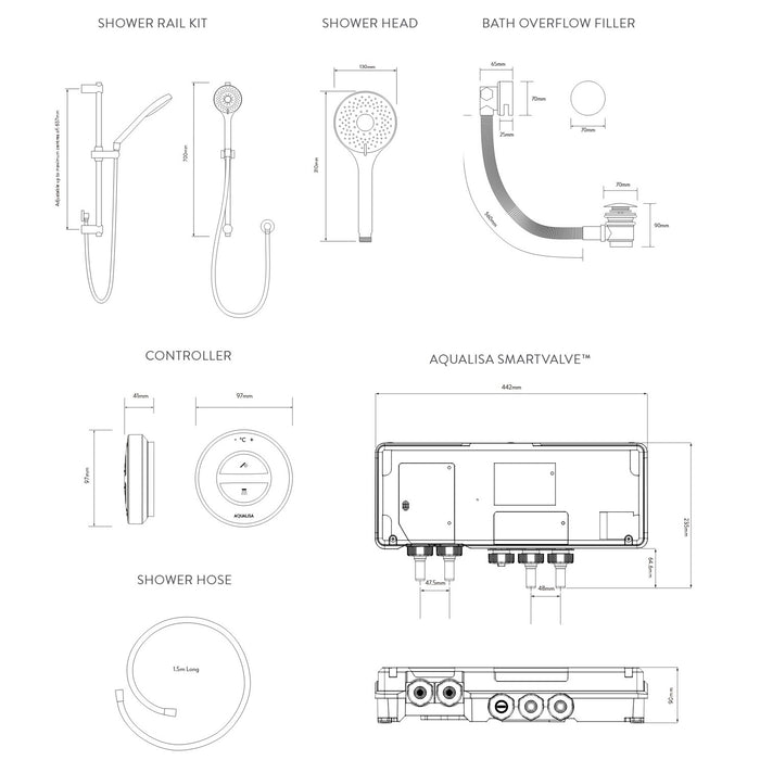 Aqualisa Unity Q Smart Digital Shower Concealed with Adjustable Head & Bath Fill - Gravity Pumped
