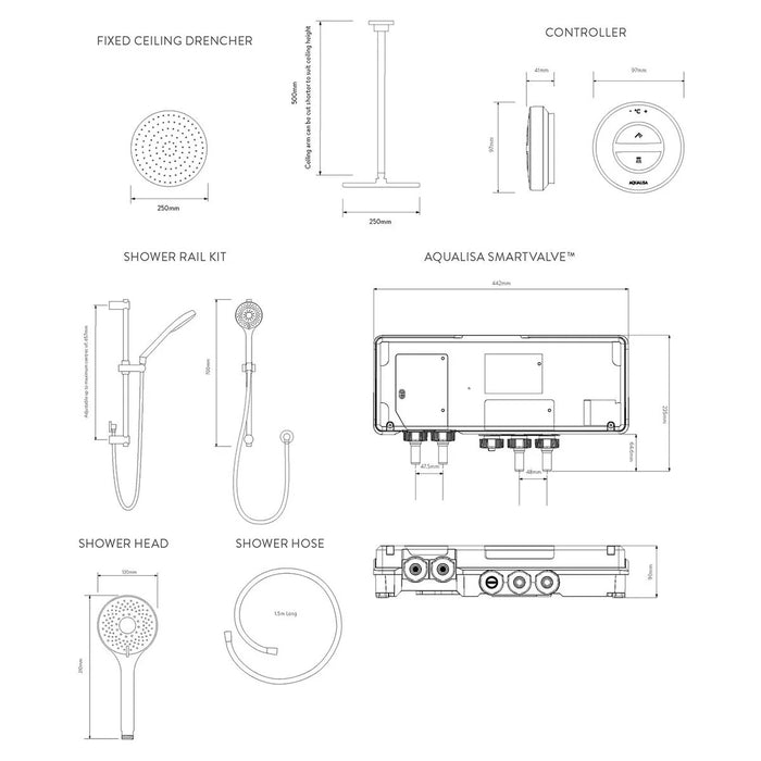 Aqualisa Unity Q Smart Digital Shower Concealed with Adjustable & Ceiling Fixed Head - Gravity Pumped
