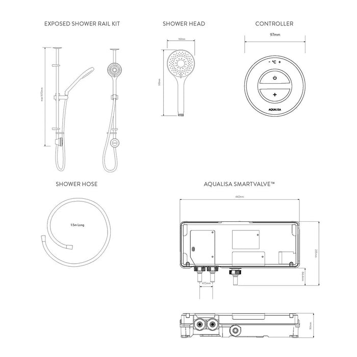 Aqualisa Unity Q Smart Digital Shower Exposed with Adjustable Head - Gravity Pumped
