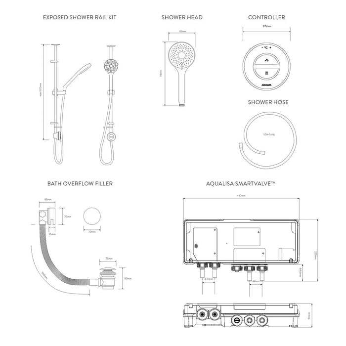 Aqualisa Unity Q Smart Digital Shower Exposed with Bath Fill - Gravity Pumped