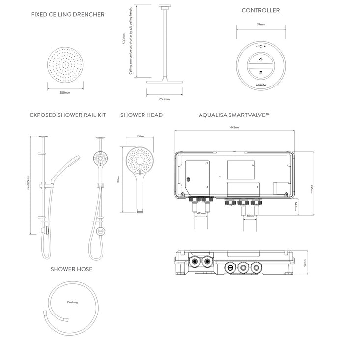 Aqualisa Unity Q Smart Digital Shower Exposed with Adjustable & Ceiling Fixed Head - Gravity Pumped