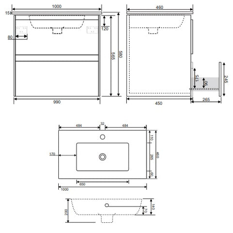 Sonas Dijon 2 Drawer Vanity Unit With Slim Basin