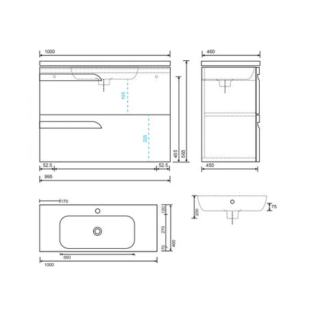 Sonas Brava Wall Hung Vanity Unit With Slim Basin