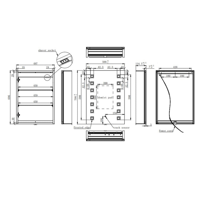 Eastbrook Chiana 1 Door LED Illuminated Mirror Cabinet - 700mm x 500mm