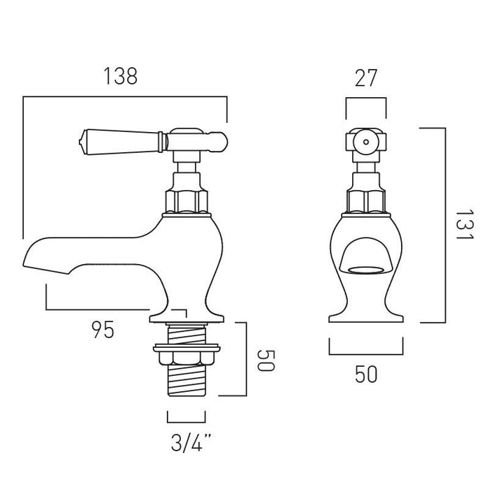 Vado Axbridge Lever Bath Pillar Taps
