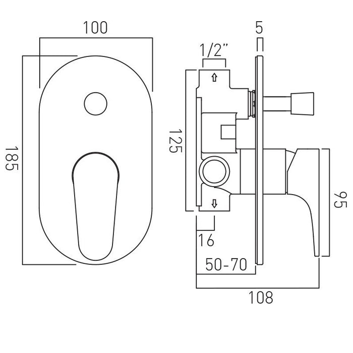 Vado Ava 2 Outlet Concealed Manual Shower Valve With Diverter - Chrome