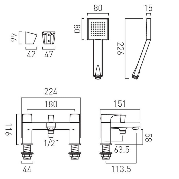 Vado Axces Ekko Deck Mounted Bath Shower Mixer Tap With Shower Kit - Chrome