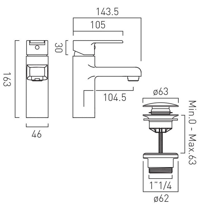 Vado Irlo Mono Basin Mixer Tap With Push Basin Waste - Chrome