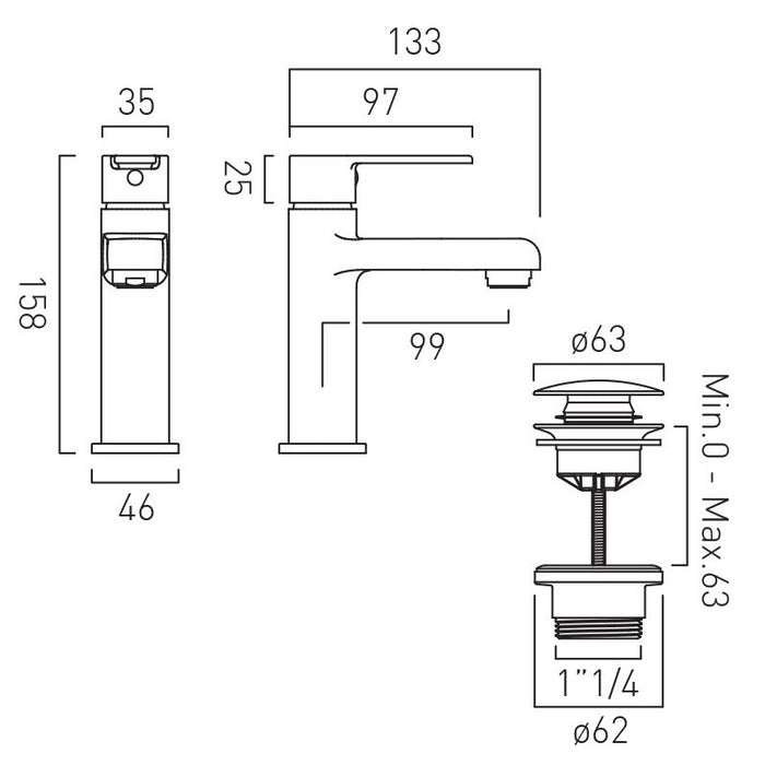 Vado Irlo Mini Mono Basin Mixer Tap With Push Basin Waste - Chrome