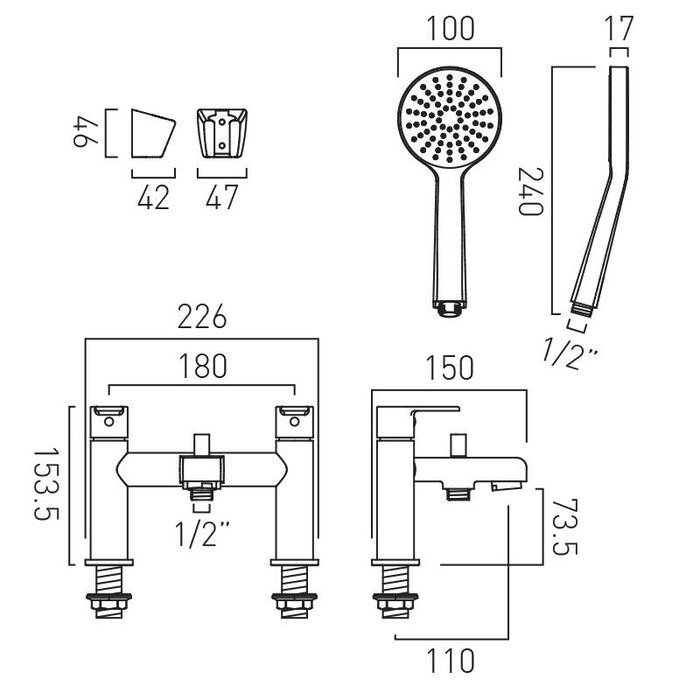 Vado Irlo Deck Mounted Bath Shower Mixer Tap With Shower Kit - Chrome