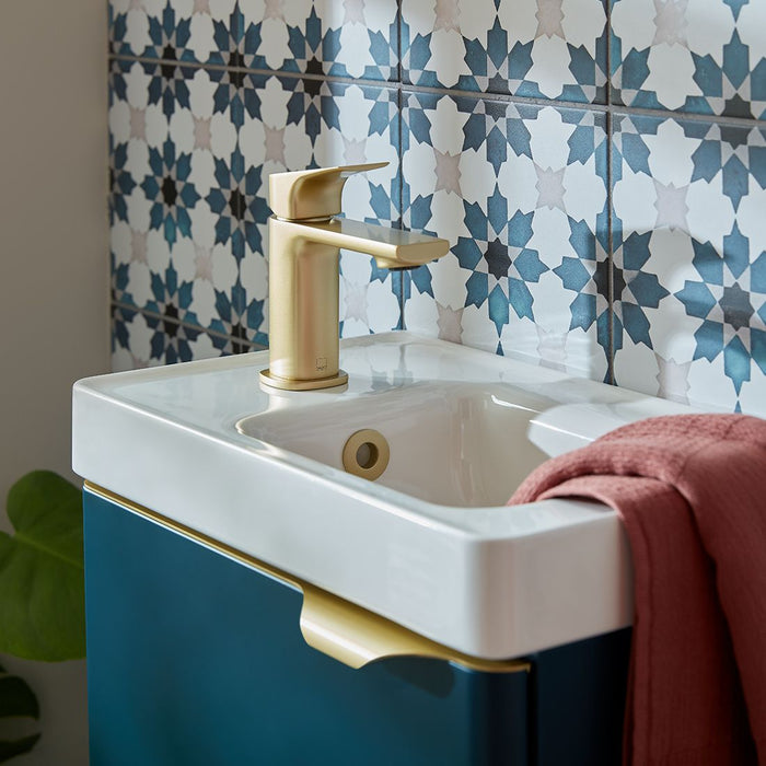 Vado Cameo Lever Deck Mounted Mini Mono Basin Mixer Tap — Satin Brass variant