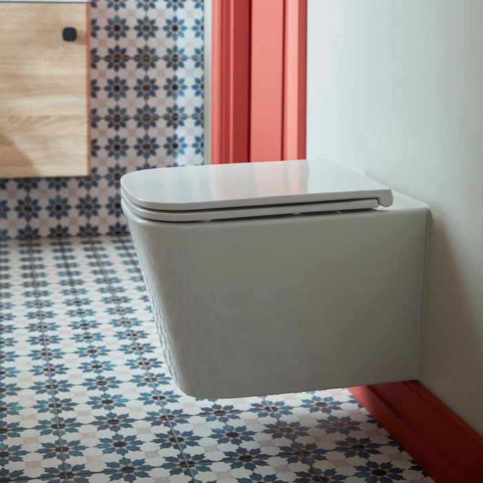 Vado Cameo Soft Square Rimless Wall Hung Toilet With Slimline Soft Close Seat And Hinges