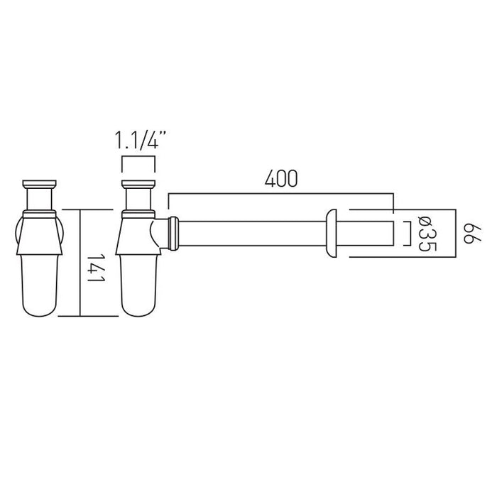 Vado Chrome Plated 1.1/4 Inch Bottle Trap - Chrome