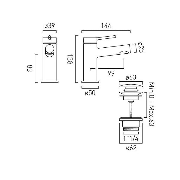 Vado Safari Lever Mini Mono Basin Mixer Tap with Universal Waste
