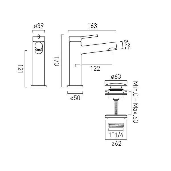 Vado Safari Lever Mono Basin Mixer Tap with Universal Waste