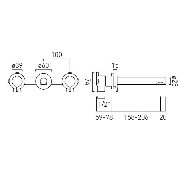 Vado Safari Lever 3 Hole Wall Mounted Basin Mixer Tap for Low Pressure System
