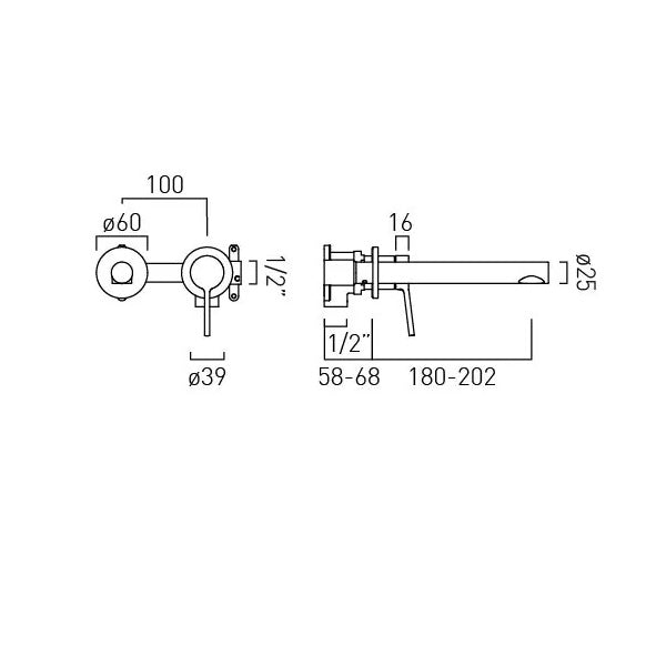Vado Safari Lever 2 Hole Wall Mounted Basin Mixer Tap
