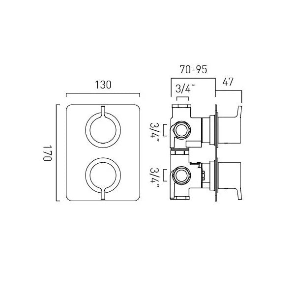 Vado Safari Lever Concealed 3 Outlet 2 Handle Thermostatic Shower Valve