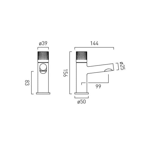 Vado Safari Fluted Leverless Twist-Top Mini Mono Basin Mixer Tap with Universal Waste