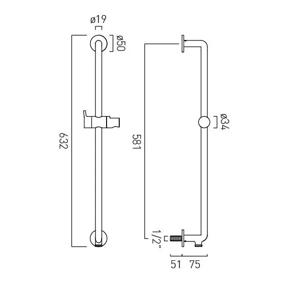 Vado Safari Lever Slim Slide Rail with Integrated Outlet & Hose (No Handset Included)